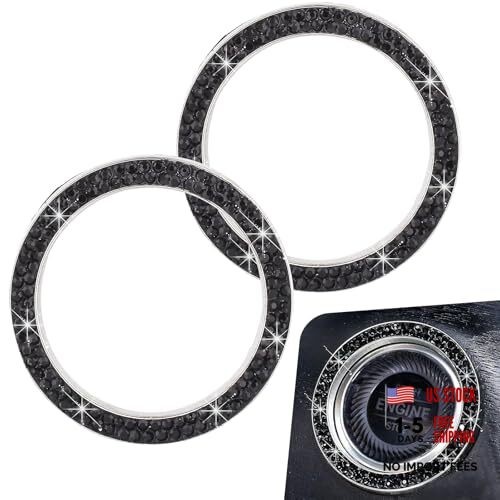 2 PCS Bling Push Start Button Cover, Crystal Rhinestone Engine Start Black