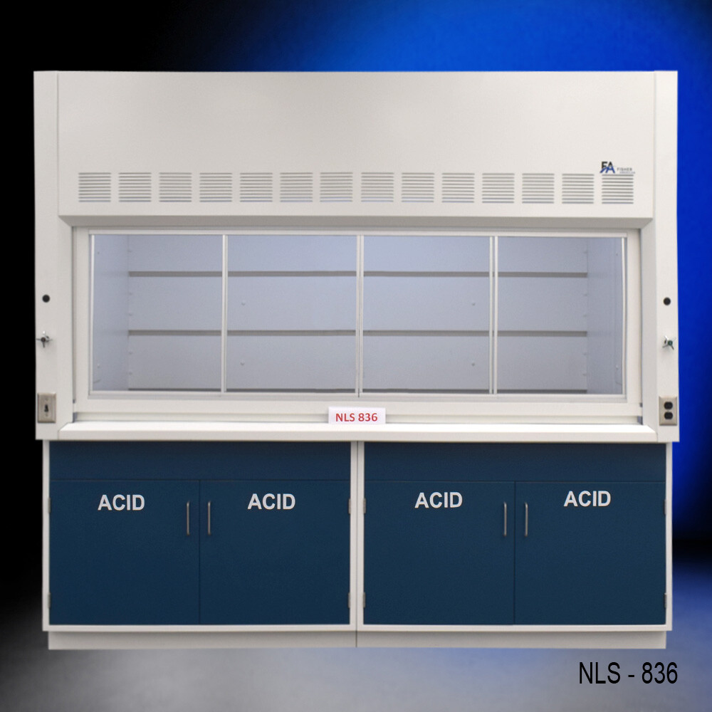 Fisher American 8' x 4' Laboratory Fume Hood w/ Blue ACID Storage / E2-695