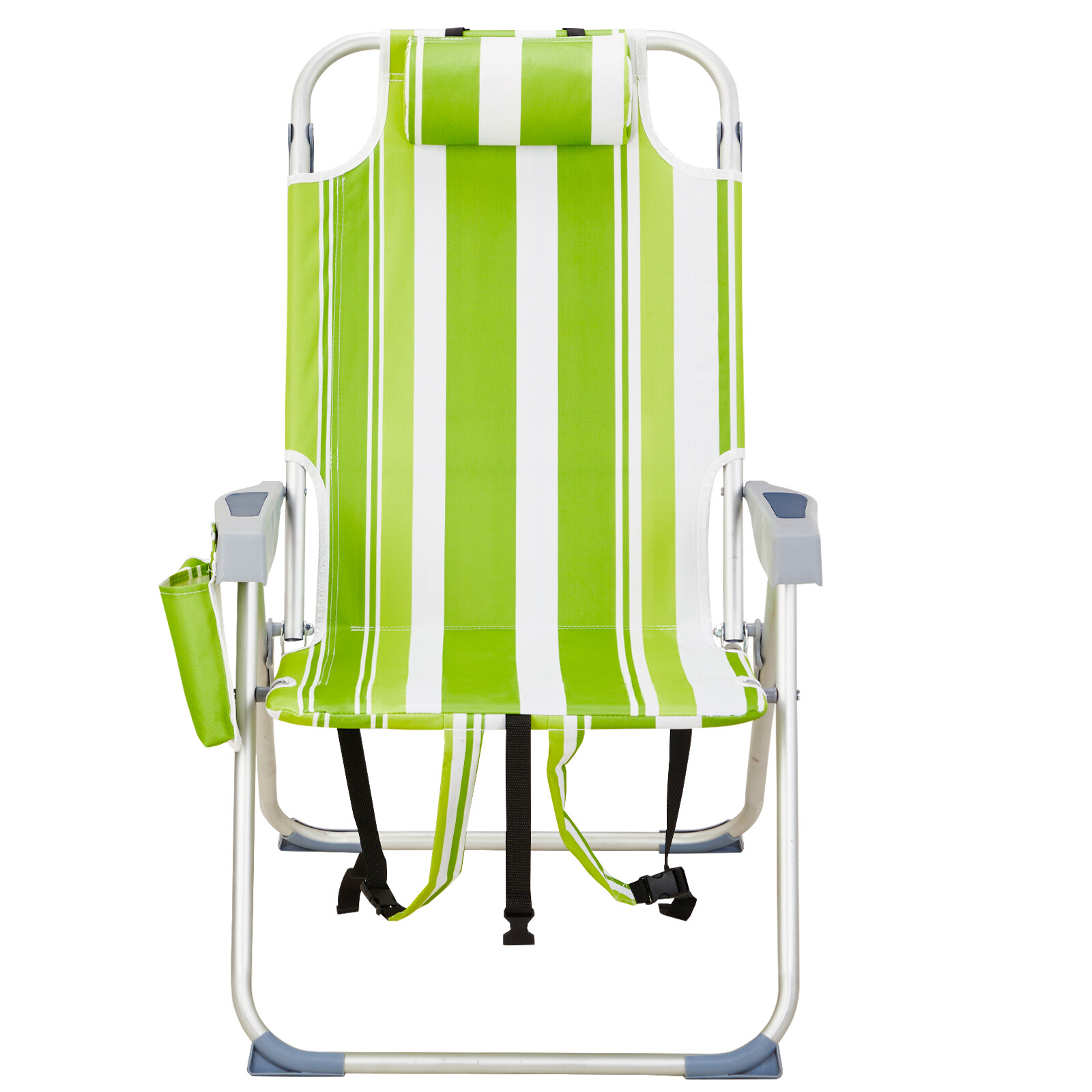 Heightened Oxford Cloth Silver White Aluminum Tube Beach Chair Green Stripes