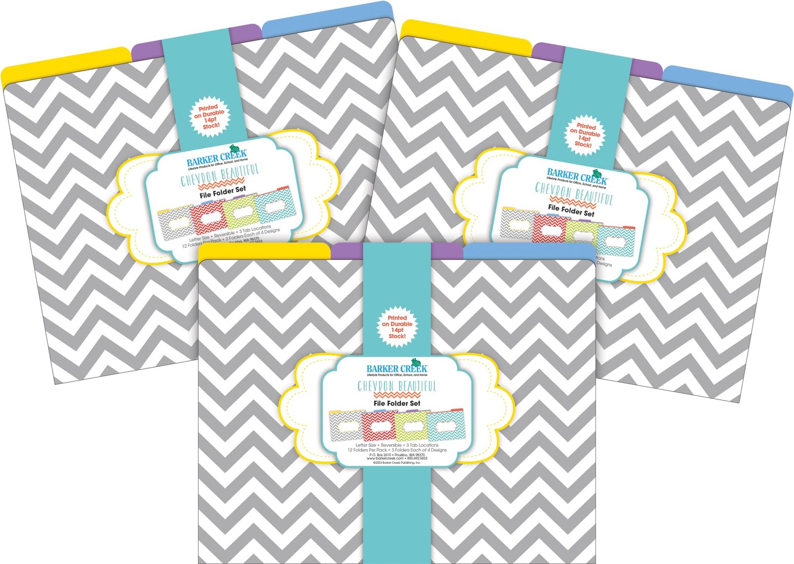 36 PCS Chevron Designer File Folders 14pt Stock Colorful Solid Inside 4395