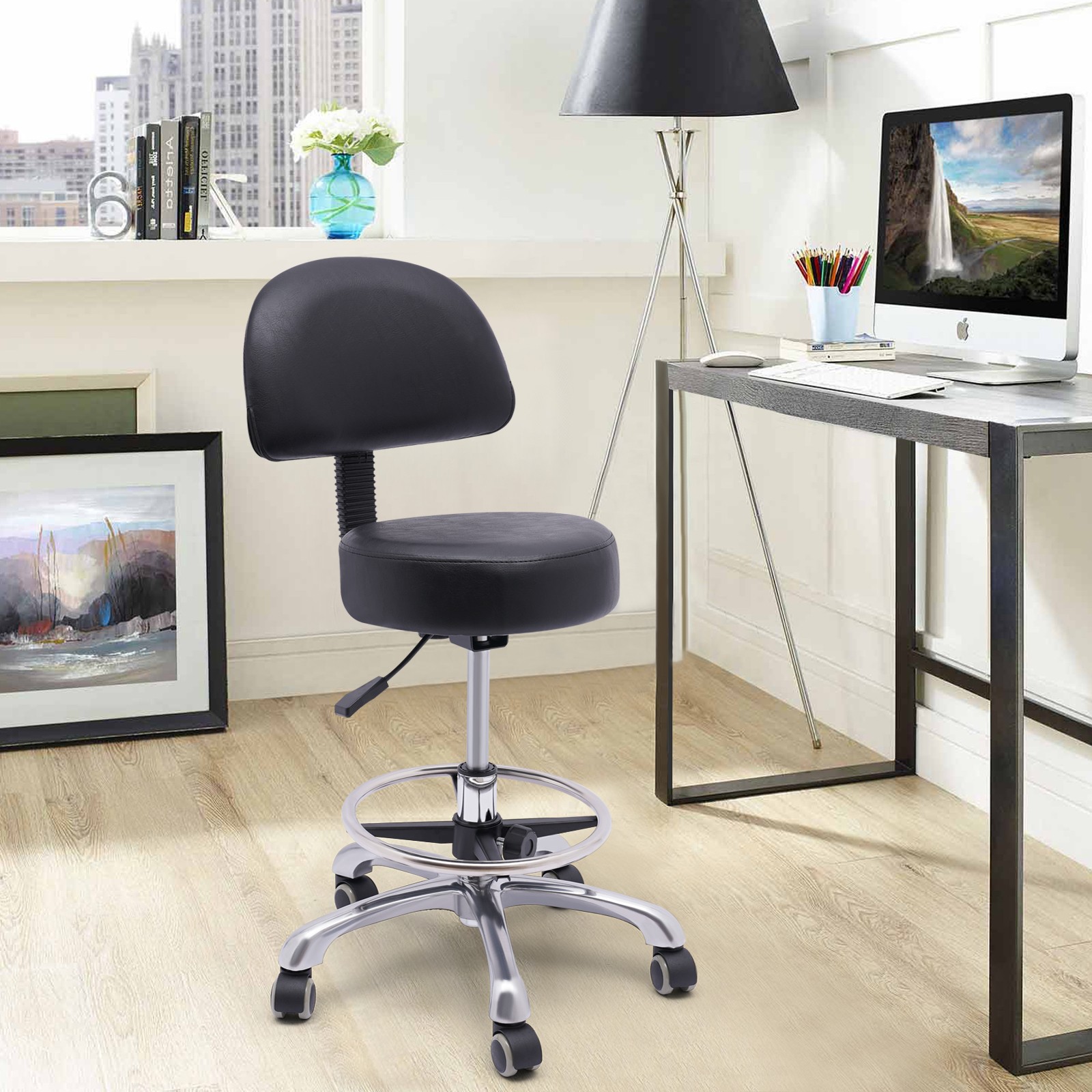Wheelchair Stool with Back Support for Massage Office Home Salon Stool Chair NEW