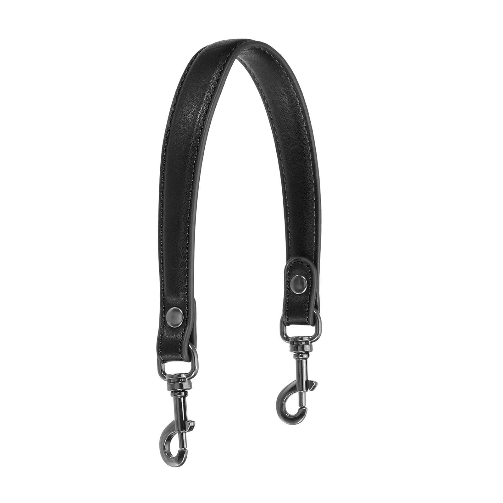 15 Inch Leather Purse Strap, 1 Inch Short Handle Bag Strap, Black/Metallic Black