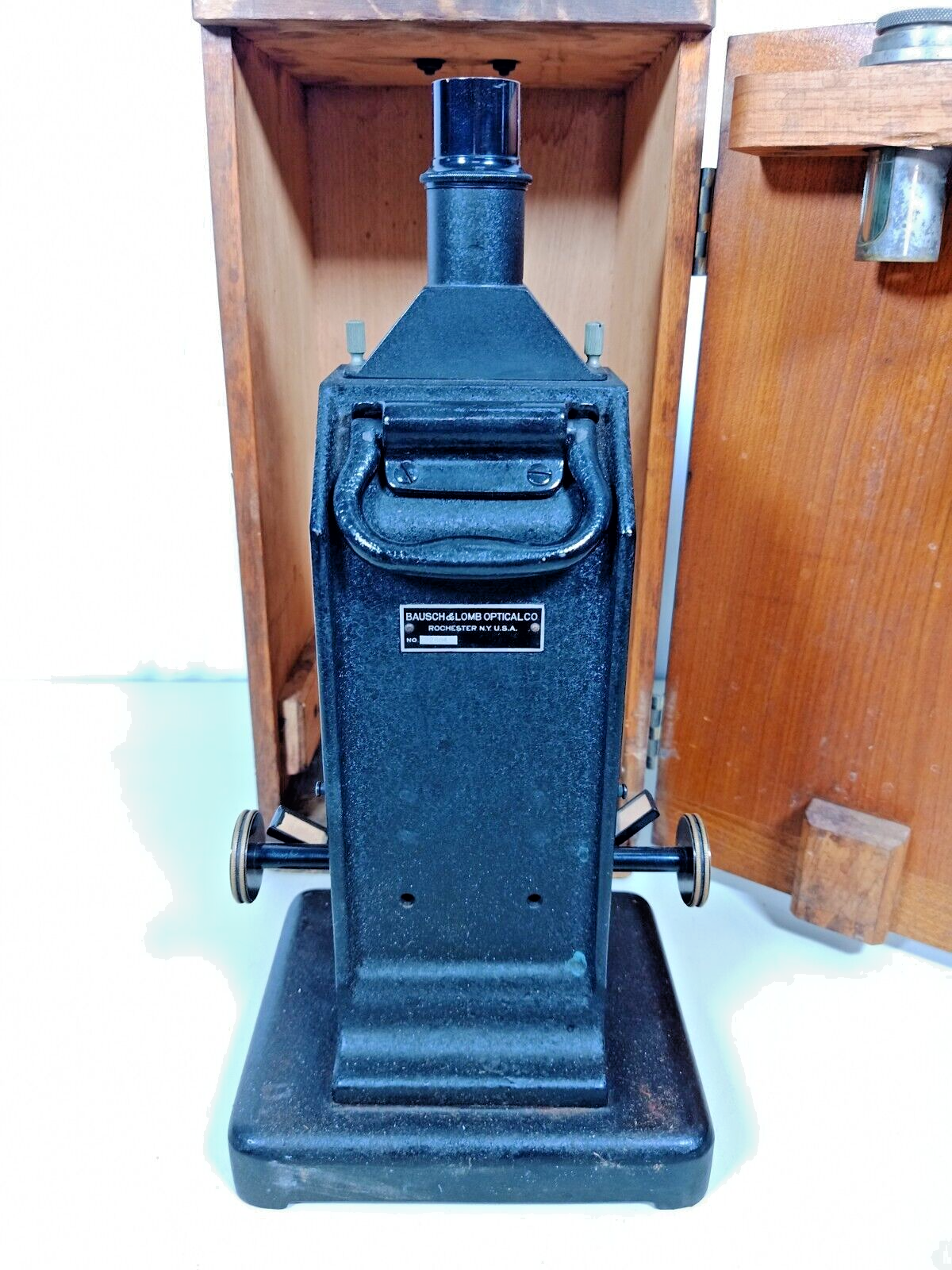 Vintage Bausch & Lomb Optical Co. Microscope in Wood Eimer & Amend Box Case