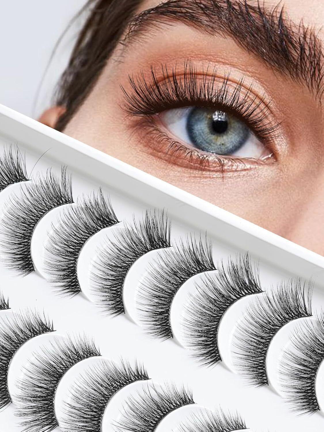 False Eyelashes Cat Eye Lashes Wispy 15mm Strip Eyelashes Thin Band Natural