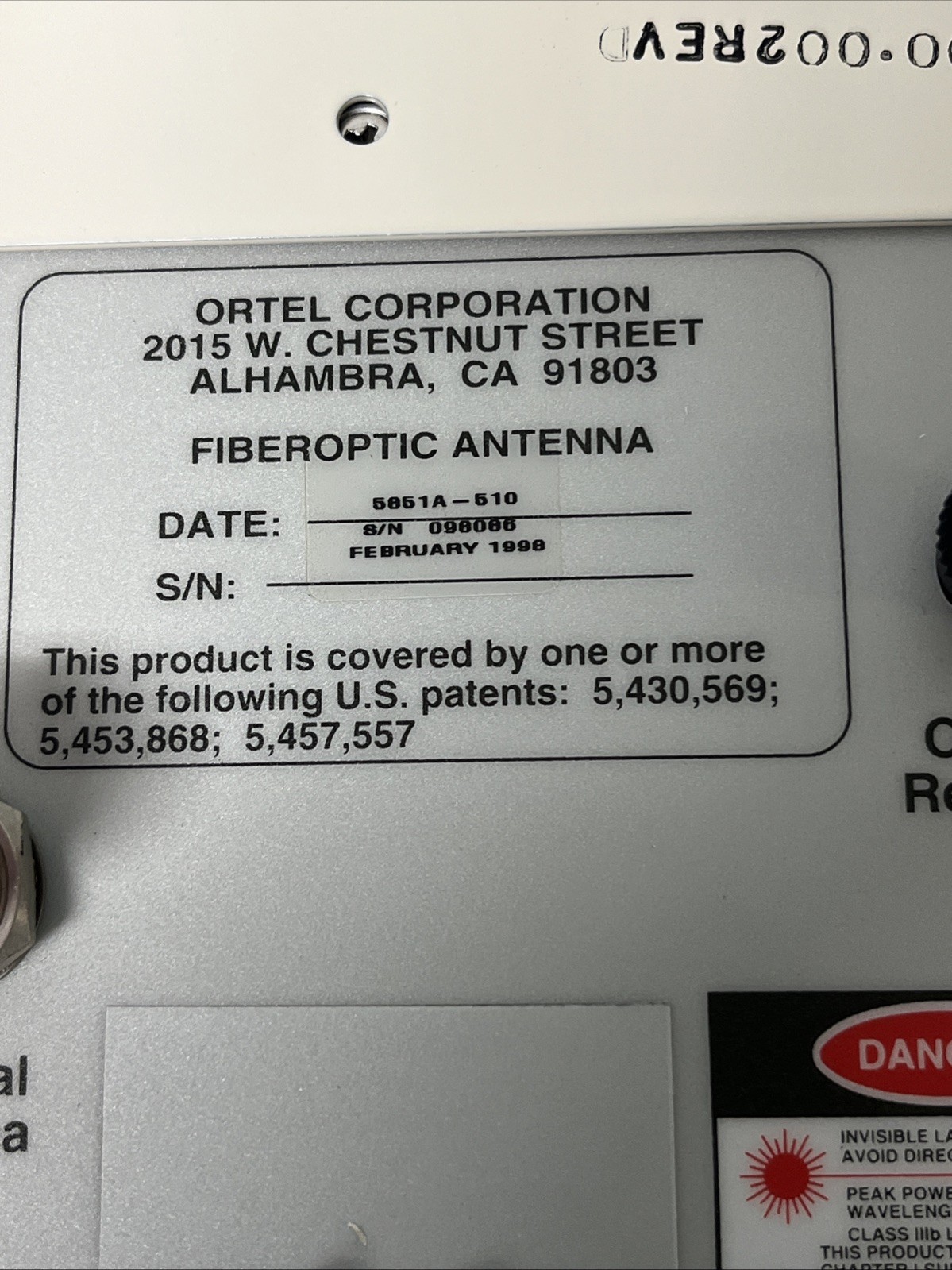 ORTEL ~ 5851A-E01 ~ FIBEROPTIC ANTENNA