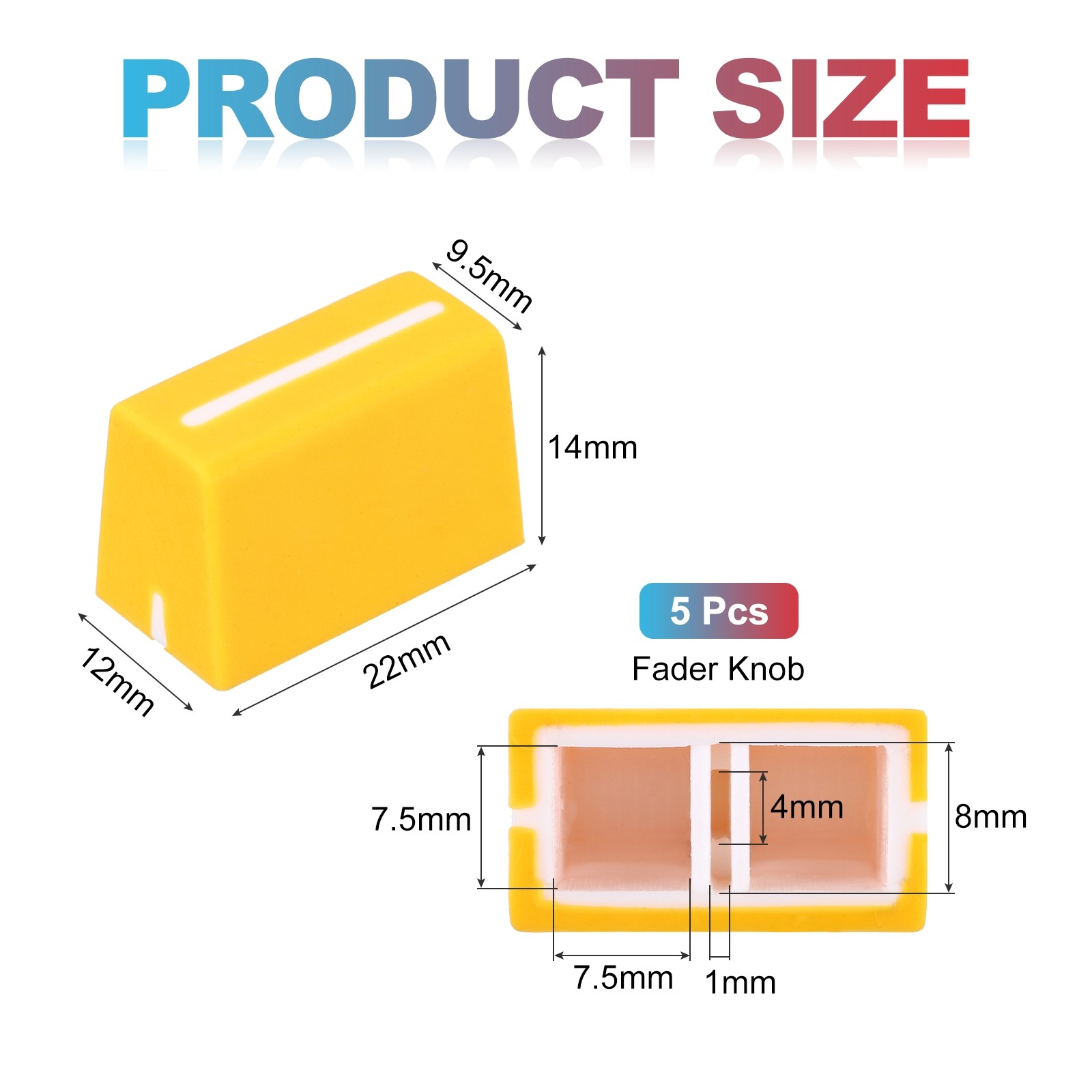 For DJ Console, Yellow Universal Fader Knobs, 5 Pieces