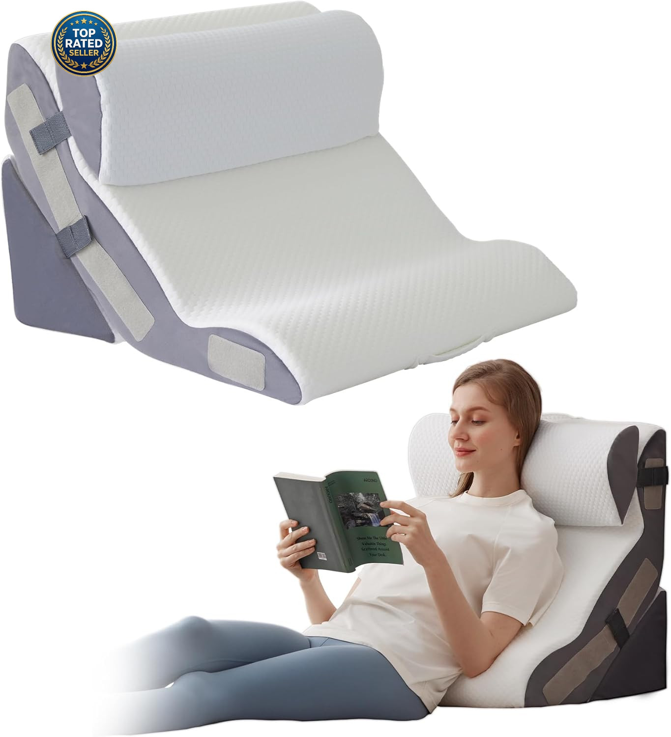 3PCS Wedge Pillow Set for after Surgery, Back Pillow for Bed Sitting Up, 10-In-1