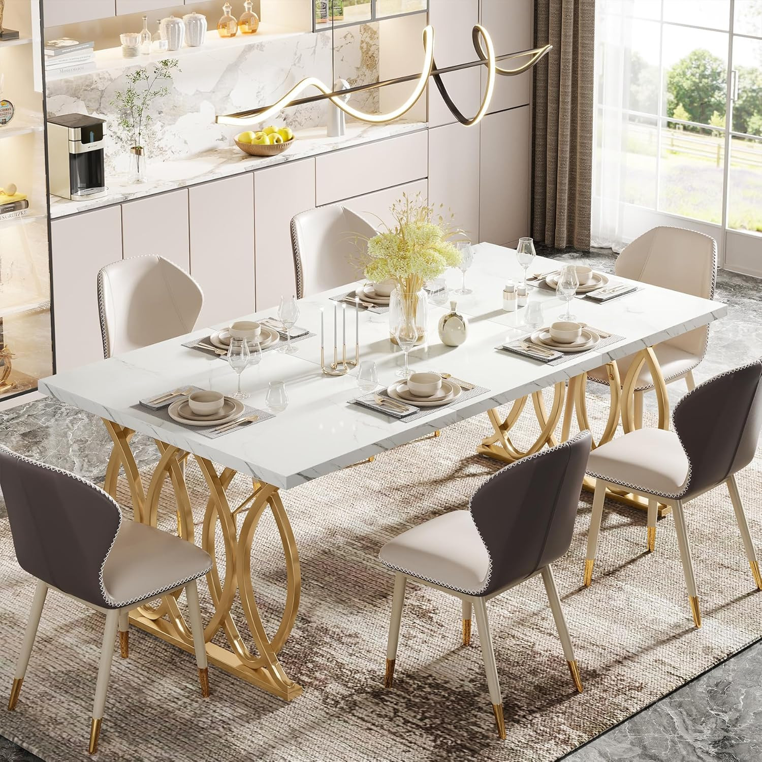 Tribesigns Modern Dining Table, 63" Large Kitchen Table for 4-6 People, Unique R