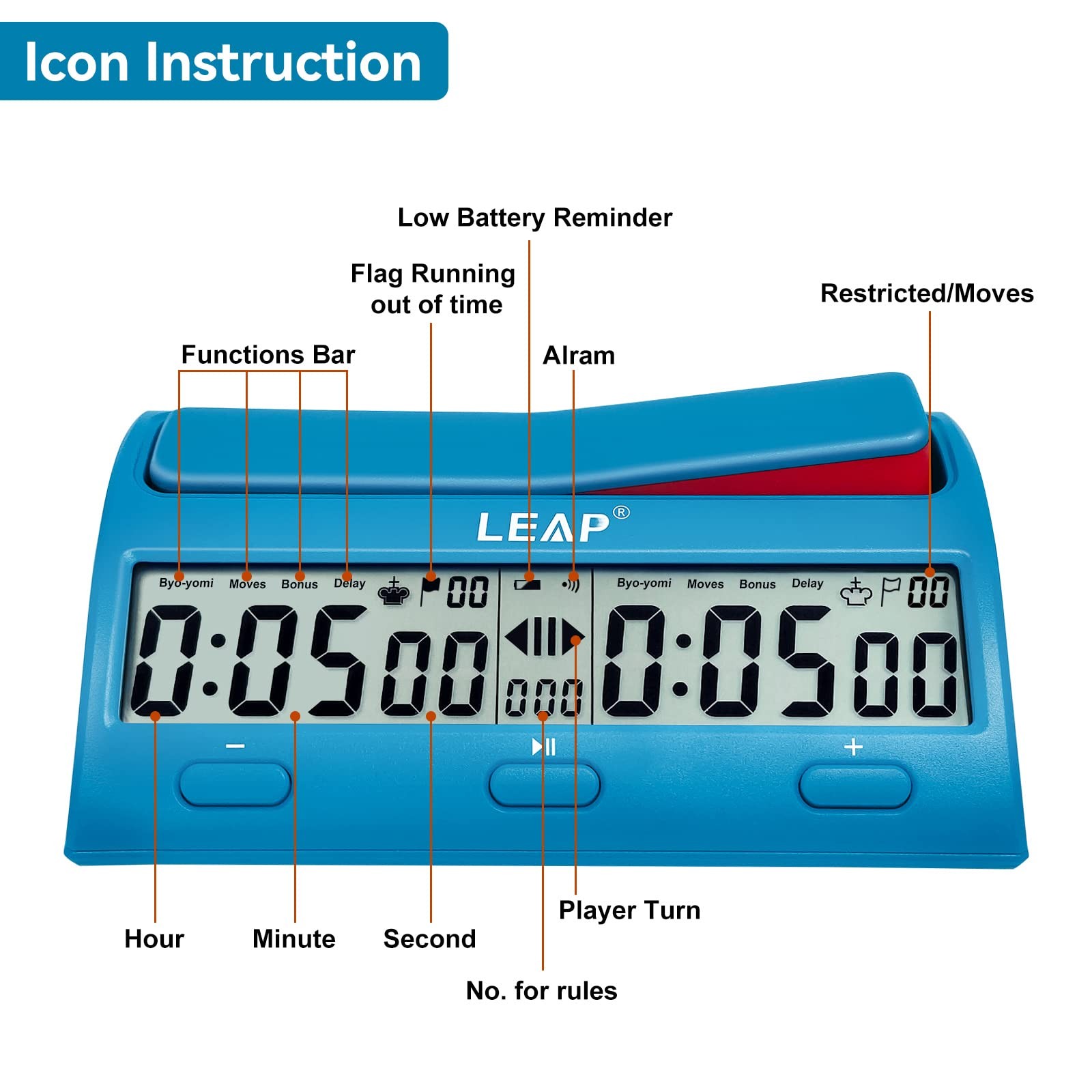 LEAP Chess Clock Advanced Digital Chess Timer 7 Type 38 Timing Set Modes
