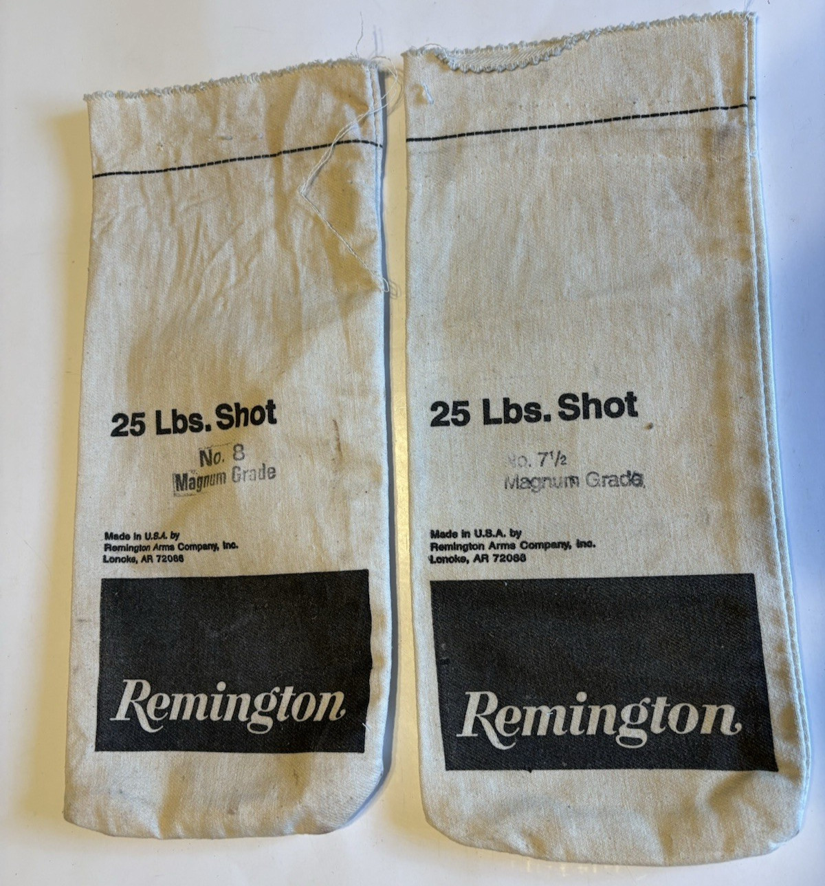 Lot of 2 - 25 Lbs Empty Lead Shot Canvas Bags Remington #7 1/2 & #8 Black