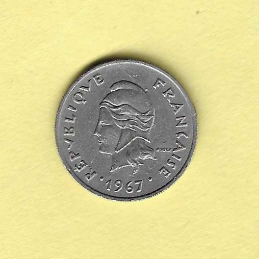1967 French Polynesia 10 Francs AU-50