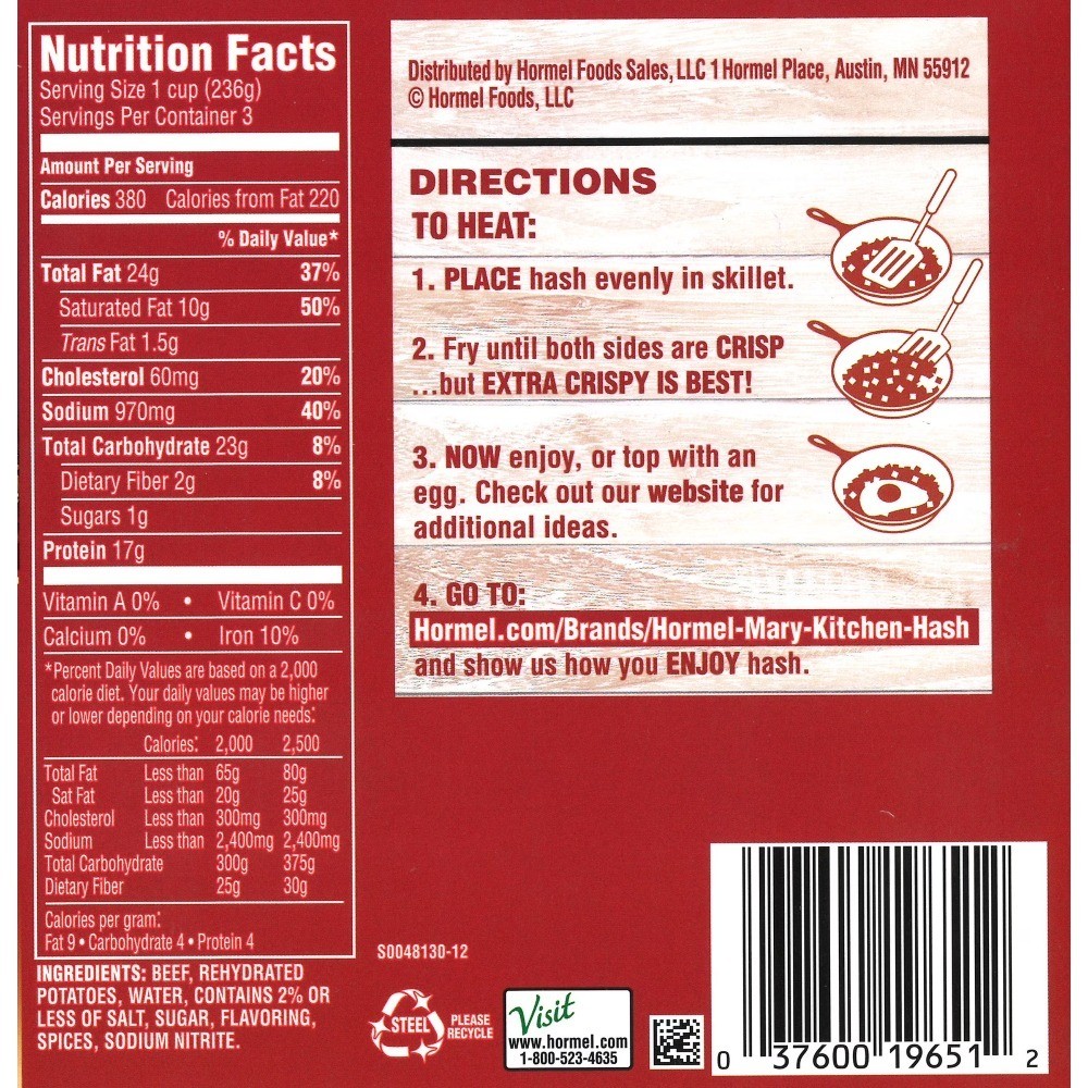 Corned Beef Hash, 25 oz Steel Can