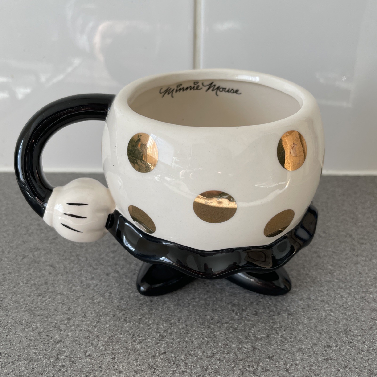 Collectable Disney Minnie Mouse 3D Skirt Design Ceramic Mug Black White Gold GC