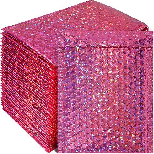 30 Pieces Holographic Bubble Mailers Padded Mailer 9.5 x 6 Inch Rose Red