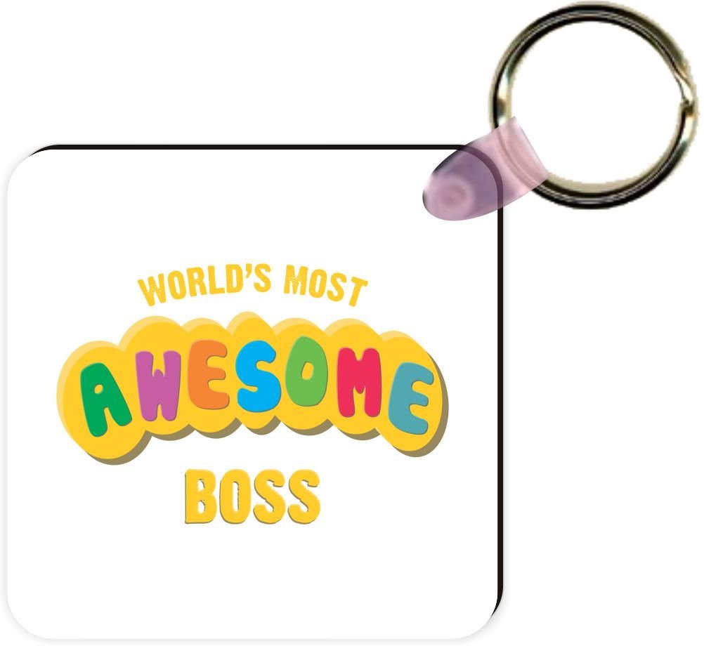 Rikki Knight World's Most Awesome Boss Square Keychain, White