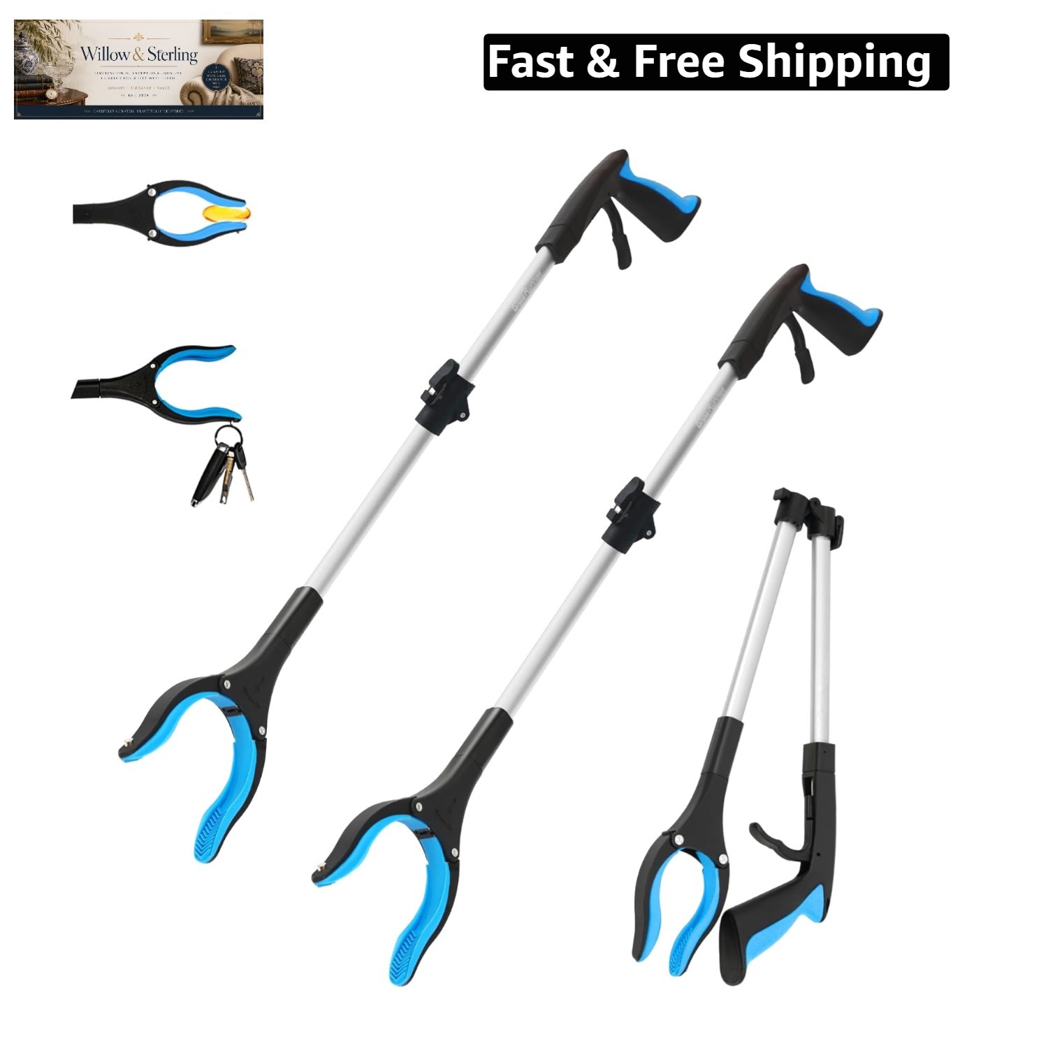 2 Pack 32 inch Reacher Grabber Tool with Strong Magnetic and Swivel Head New ...