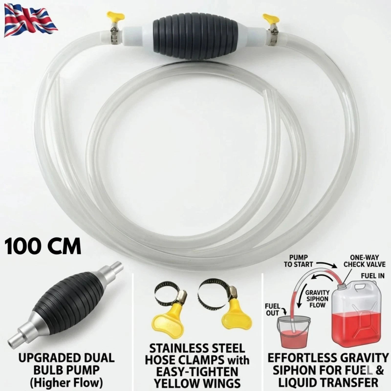 Hand Siphon Pump Petrol Diesel Water Oil Liquid Fuel Transfer Easy Use Pump