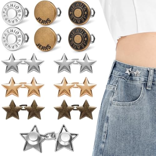 KUNTAERY 12 Set No-Sew Waist Tightener Buttons for Jeans & Pants, Bronze Silver