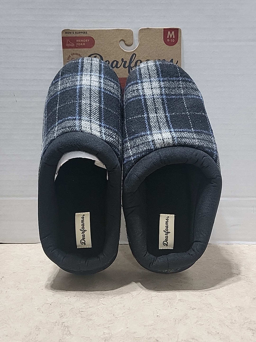 Dearfoam Mens Slip-on Slippers Sz M (9-10) Plaid Flannel Washable Indoor/Outdoor