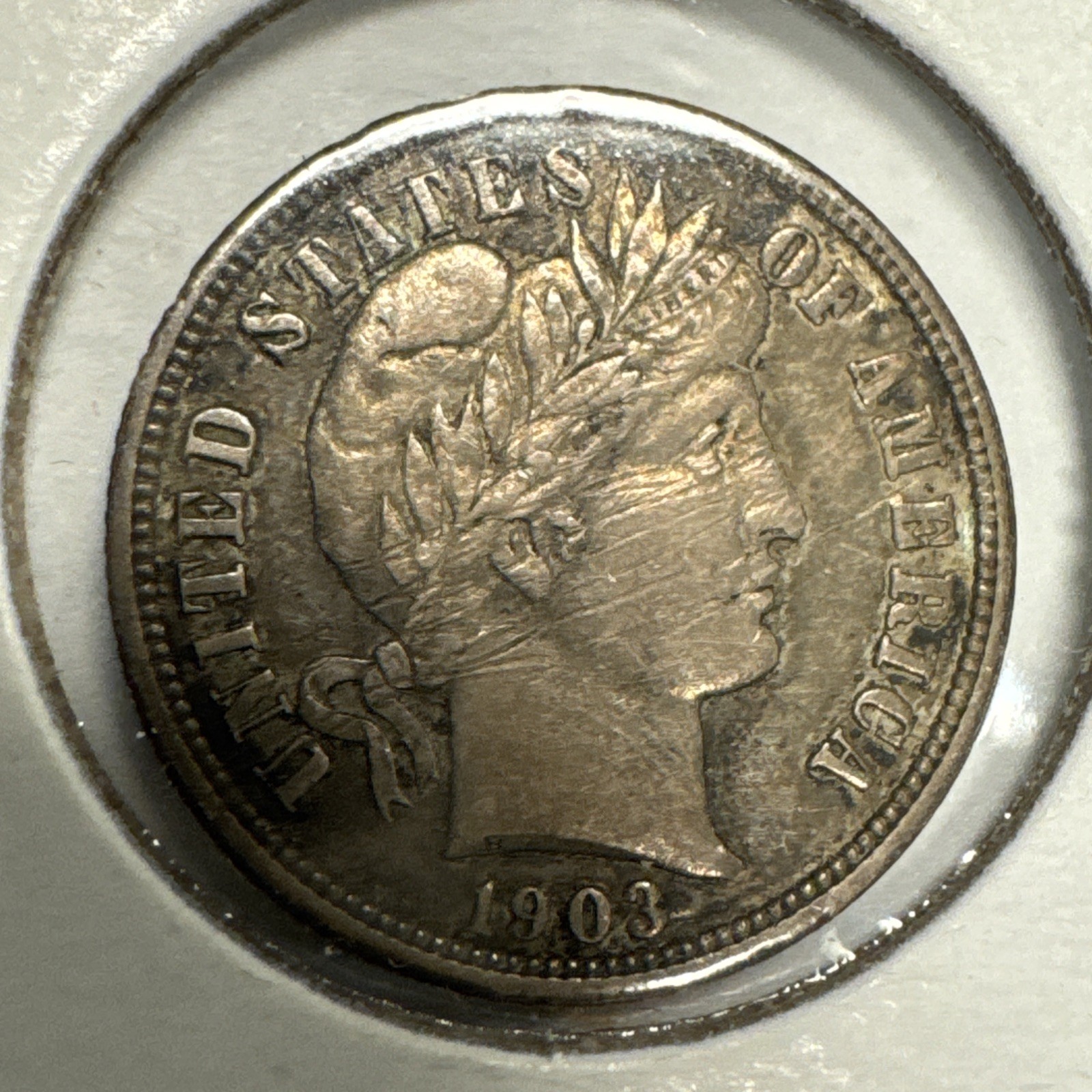 1903 Barber Silver Dime AU Details Scratched