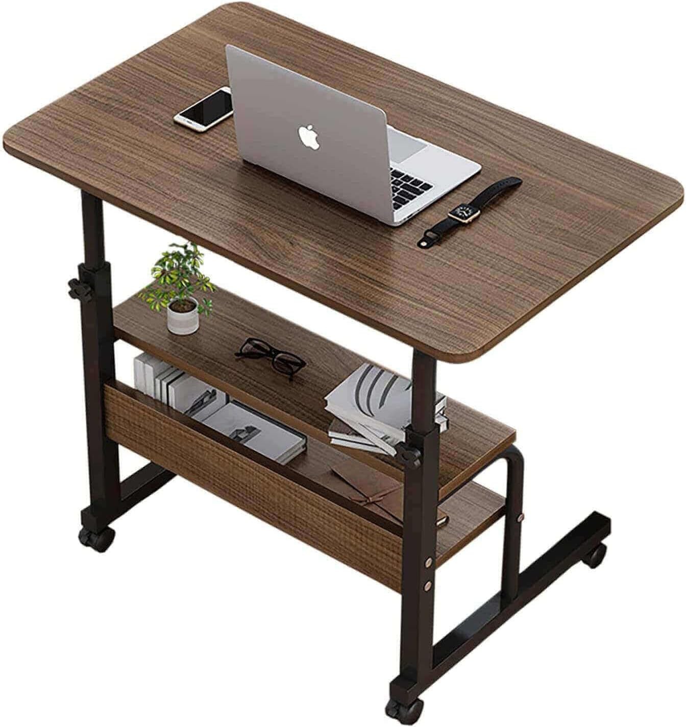 Adjustable Height Mobile Computer Desk Small Space Rolling Writing W/ Wheels
