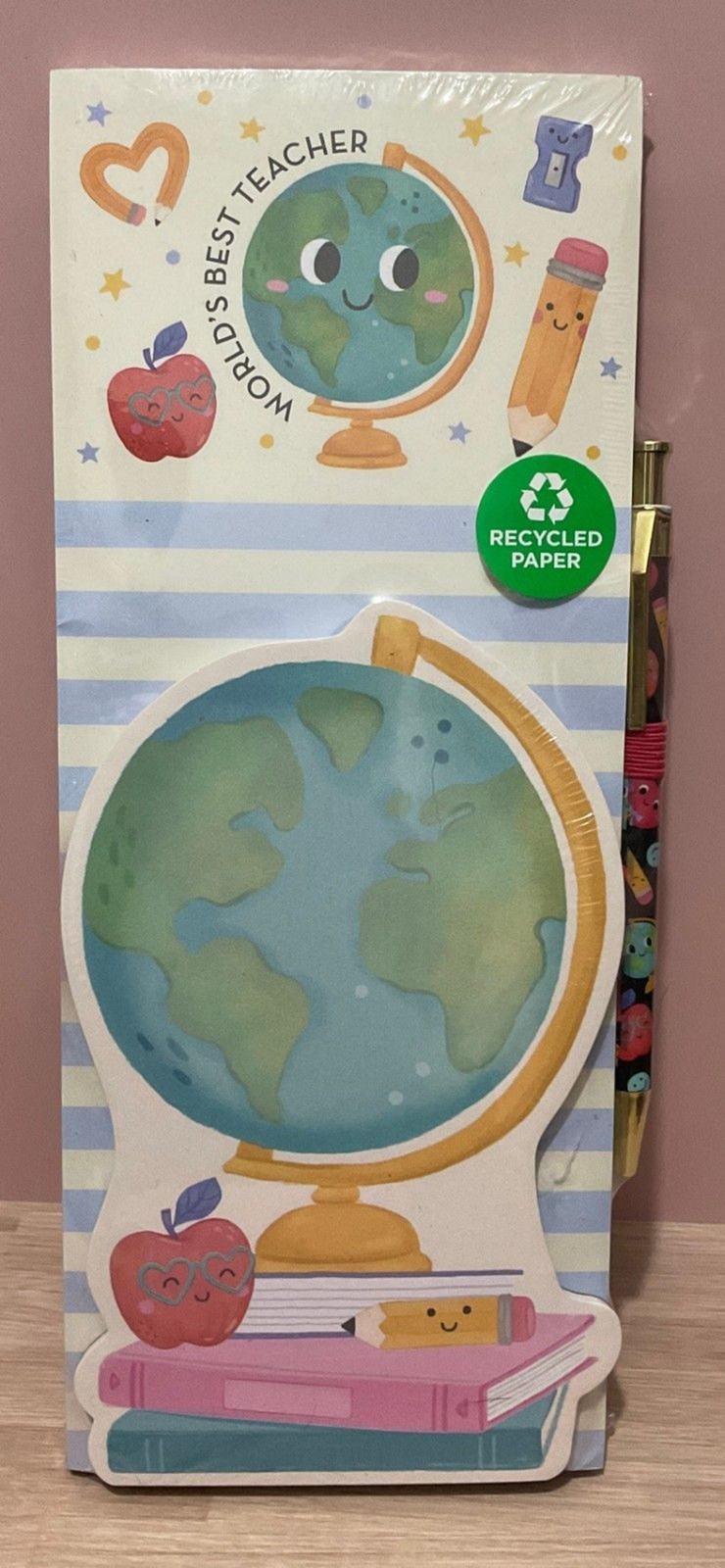 New School Themed Lined Notepad Set with Colorful Pen Teacher Gift Desk