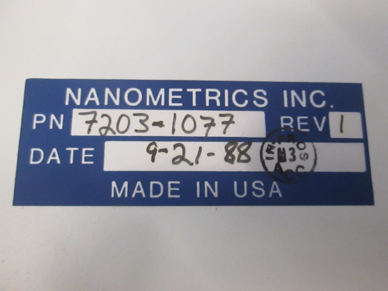 Nanometrics, 7203-1077, Control Panel, Used