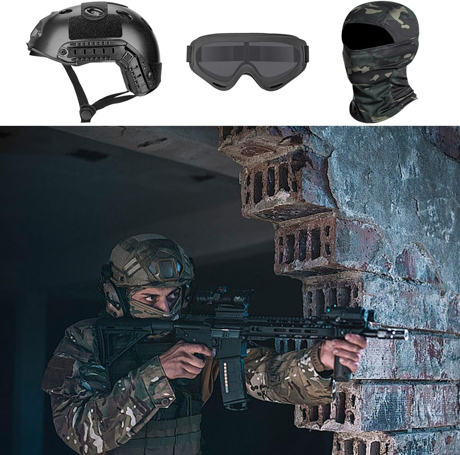 Black Tactical Airsoft Helmet for Adults - Lightweight, Adjustable & Versatile
