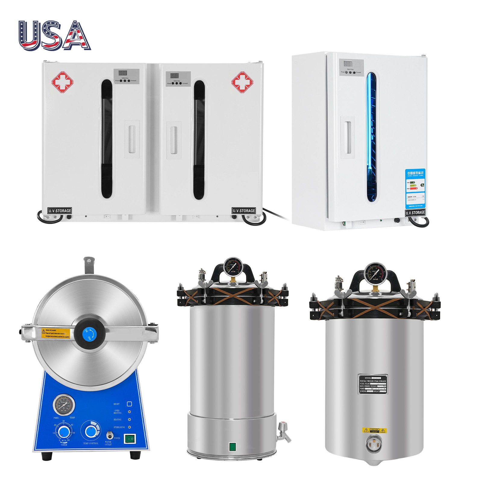 Dental Medical 24L Steam Autoclave Sterilizer/UV 27/54L UV Sterilizer Cabinet US