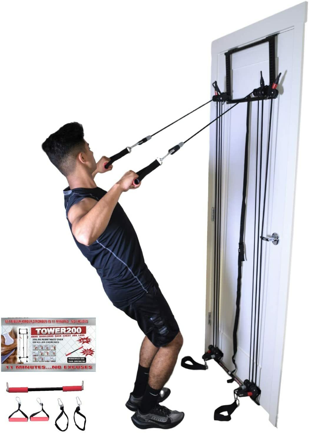 Body by Jake Tower 200 TM Door Gym Exercise Fitness Full Gym w Straight Bar NEW