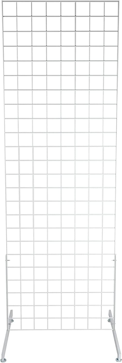 Set of 2 Gridwall Panels 2' x 6' Grid Wall Display White Panel Steel w 4 Legs