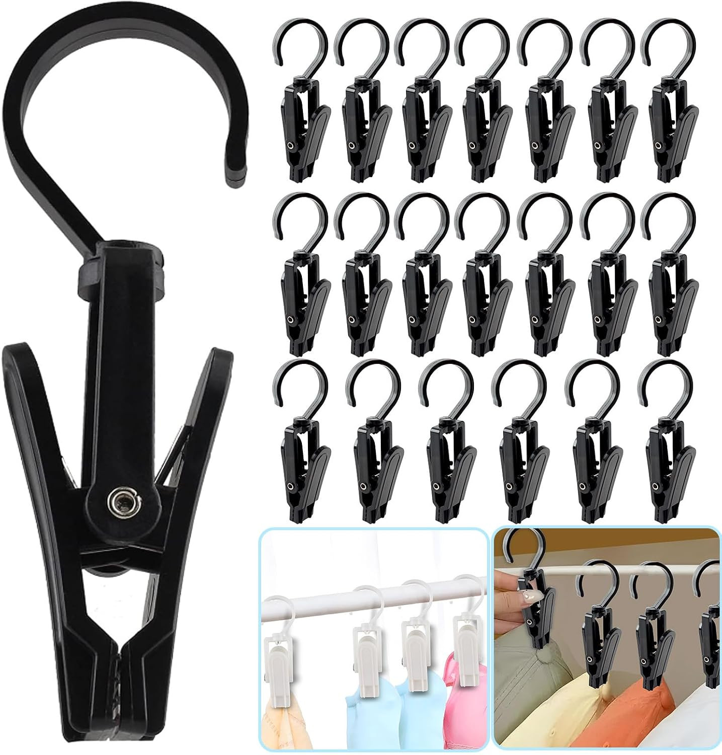 20 PCS Laundry Hooks with Clips Super Strong Plastic Home Travel Swivel Hanging