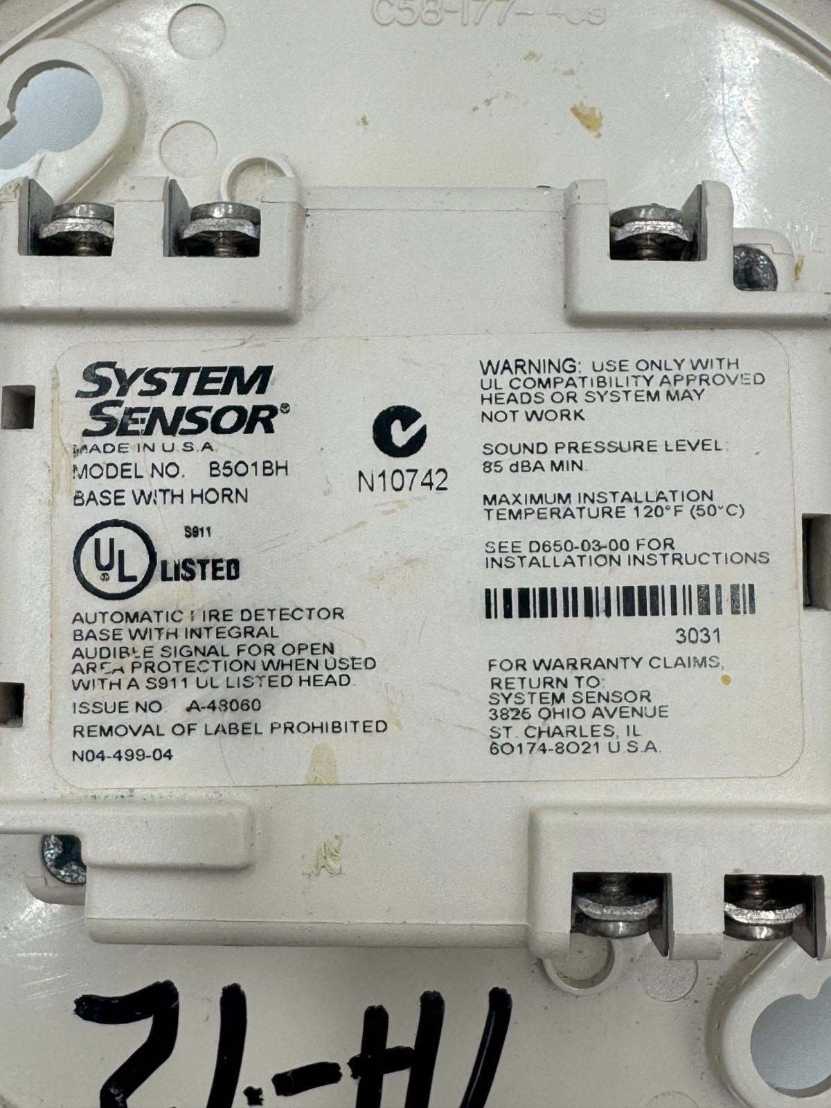 SYSTEM SENSOR B501BH FIRE ALARM DETECTOR SOUNDER BASE