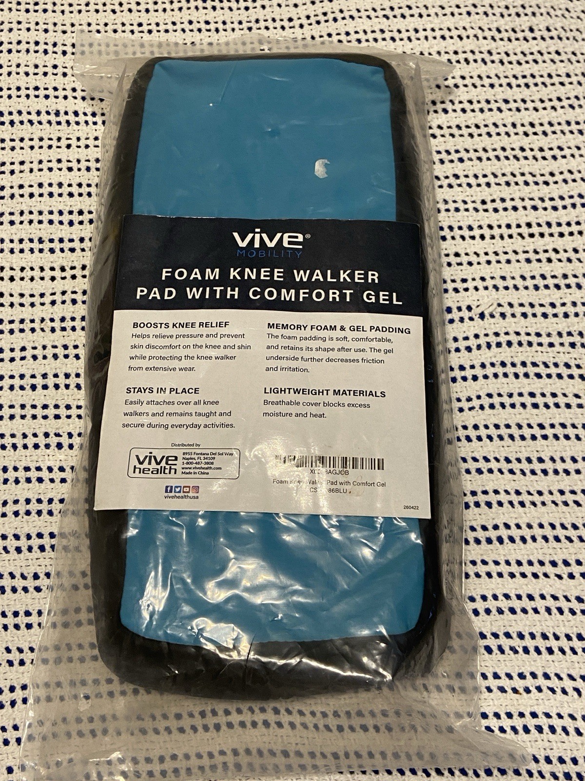 Vive Knee Walker Pad Cover - Padded with comfort gel