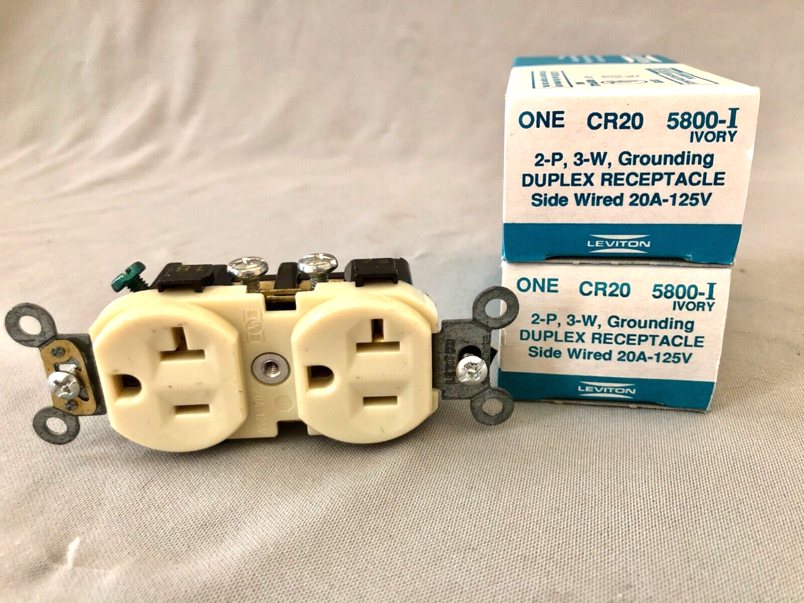 2 LEVITON CR20 20A DUPLEX RECEPTACLES IVORY NIB