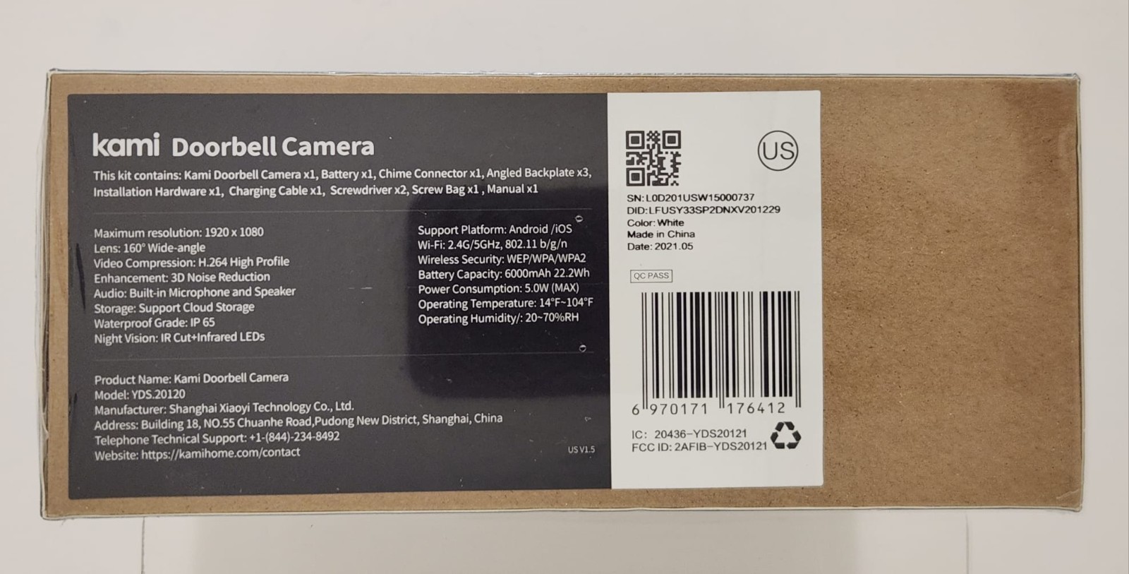 KAMI Wireless Smart Doorbell Camera - White