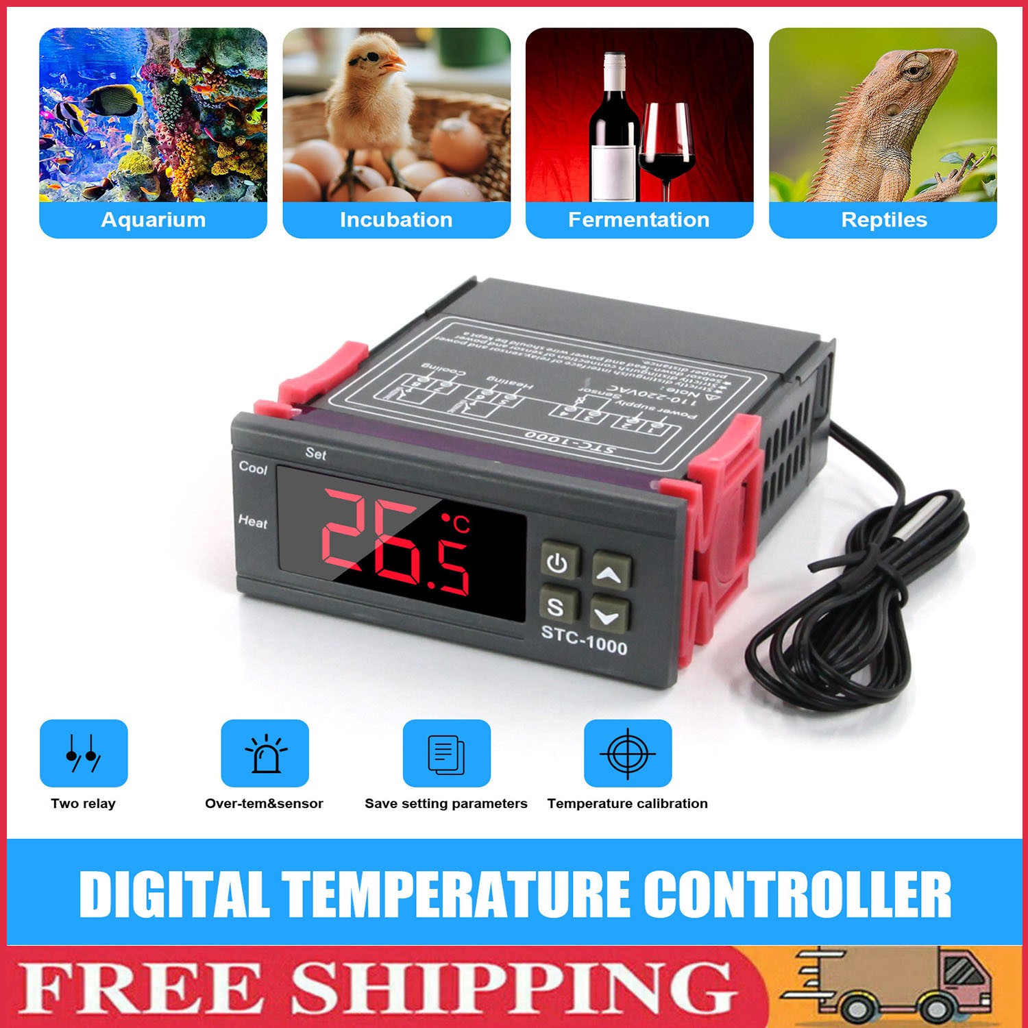 STC-1000 Digital Temperature Controller Thermostat w/ Sensor AC 110V Universal