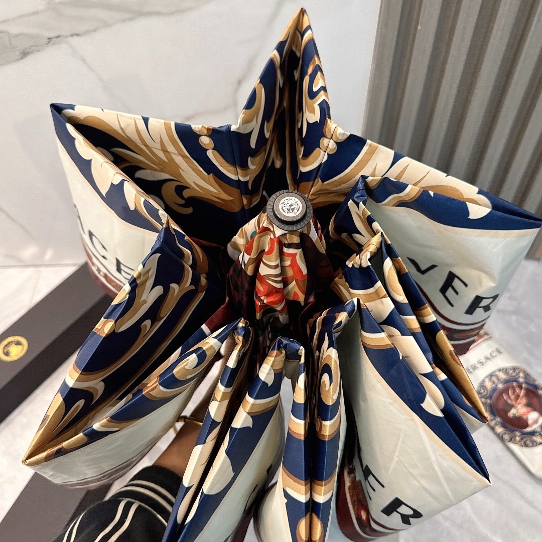 Versace White Deer Pattern Umbrella Automatic 3-Fold Sun Rain Parasol