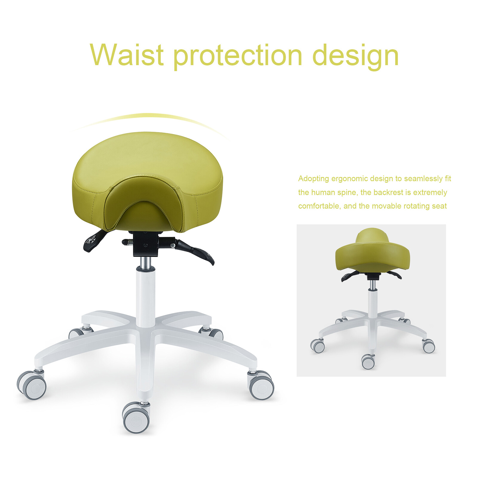 Ergonomic Dental Saddle Chair Microfiber Leather Doctor Stool Height Adjustable