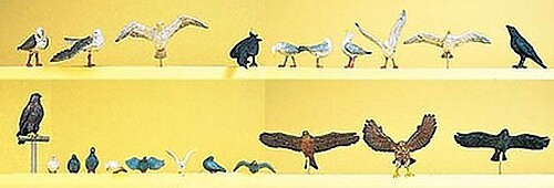 Preiser Pigeons, Seagulls, Crows & Birds Of Prey (22) - Model Railroad