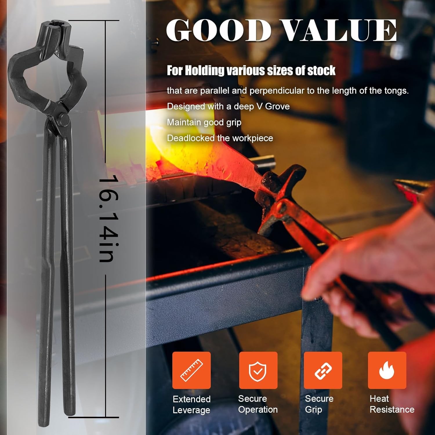 Steel 16inch Z- V-Bit Style Tongs Z-Jaw Offset Tongs For Blacksmith Knife Making