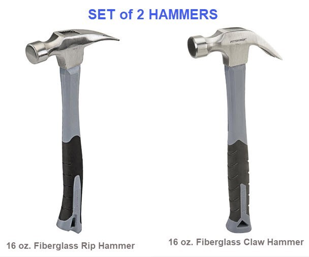 SET of 2 HAMMERS: 16 oz. Fiberglass Rip Hammer and 16 oz. Fiberglass Claw Hammer
