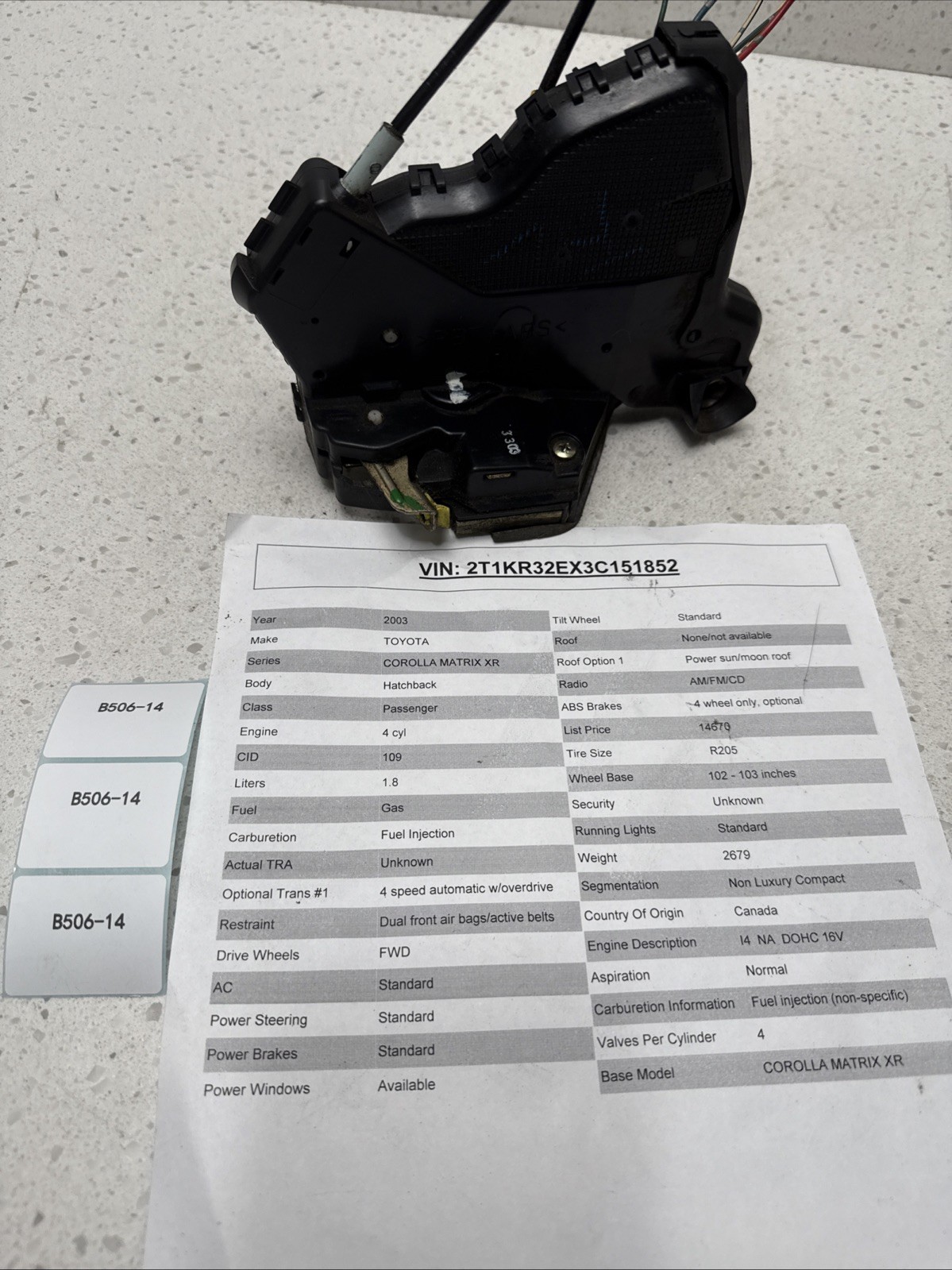03-08 TOYOTA COROLLA Driver SIDE FRONT DOOR LOCK ACTUATOR ASSEMBLY