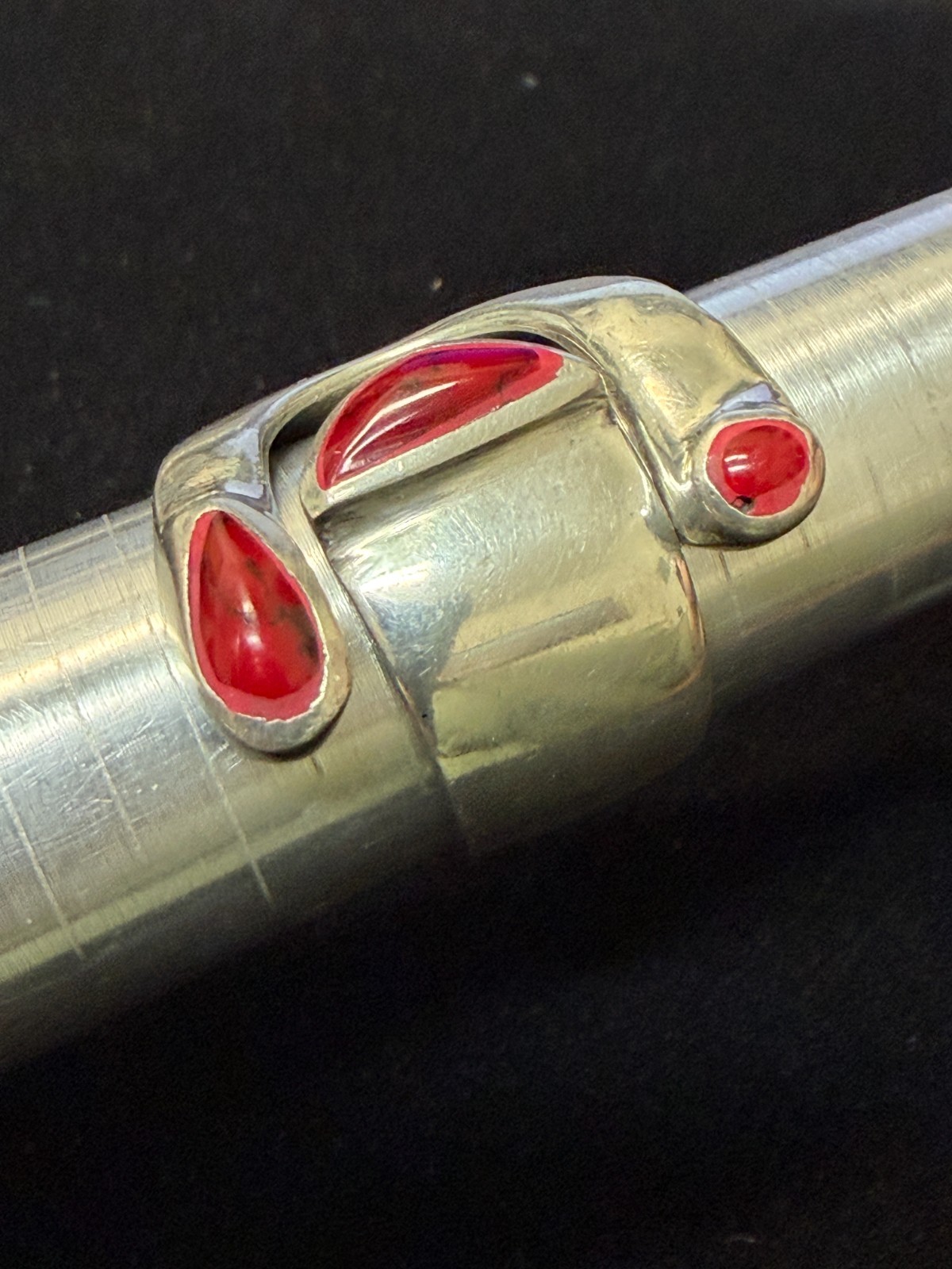 Wide Red Jasper and Alpaca Silver Ring - Size 8.5 adjustable