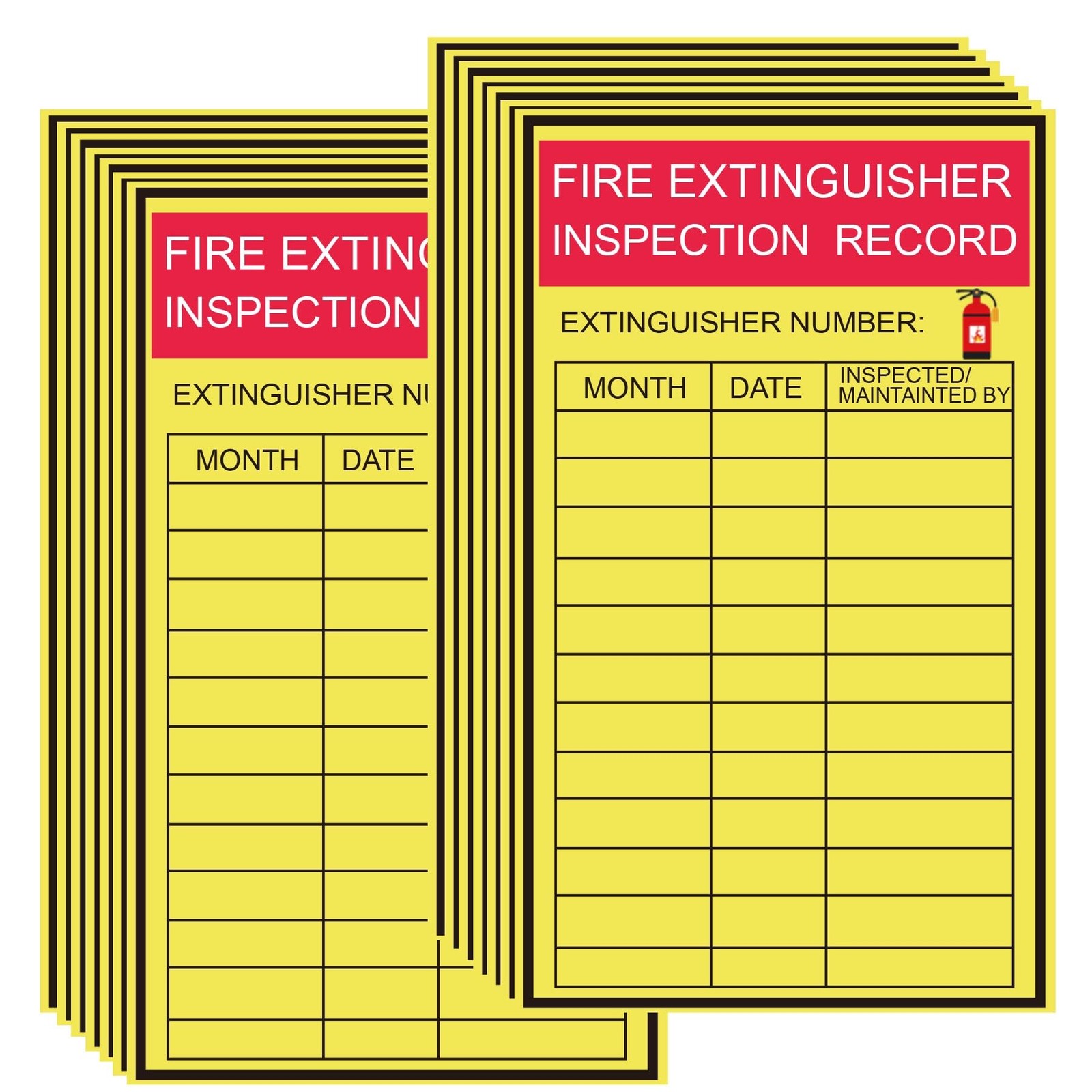 Monthly Fire Extinguisher Inspection Tags Stickers Safety 3x5 inch, Yellow