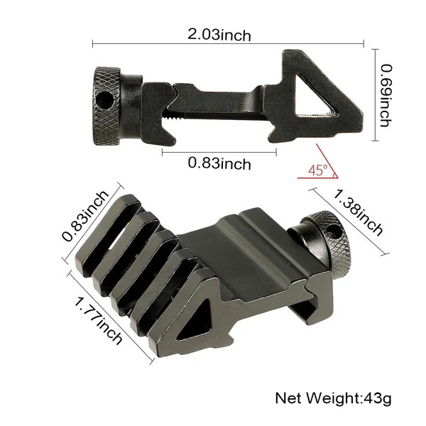 2 PC 45 Degree Offset Picatinny /Weaver Rail Mount Offset Side Rail for Laser