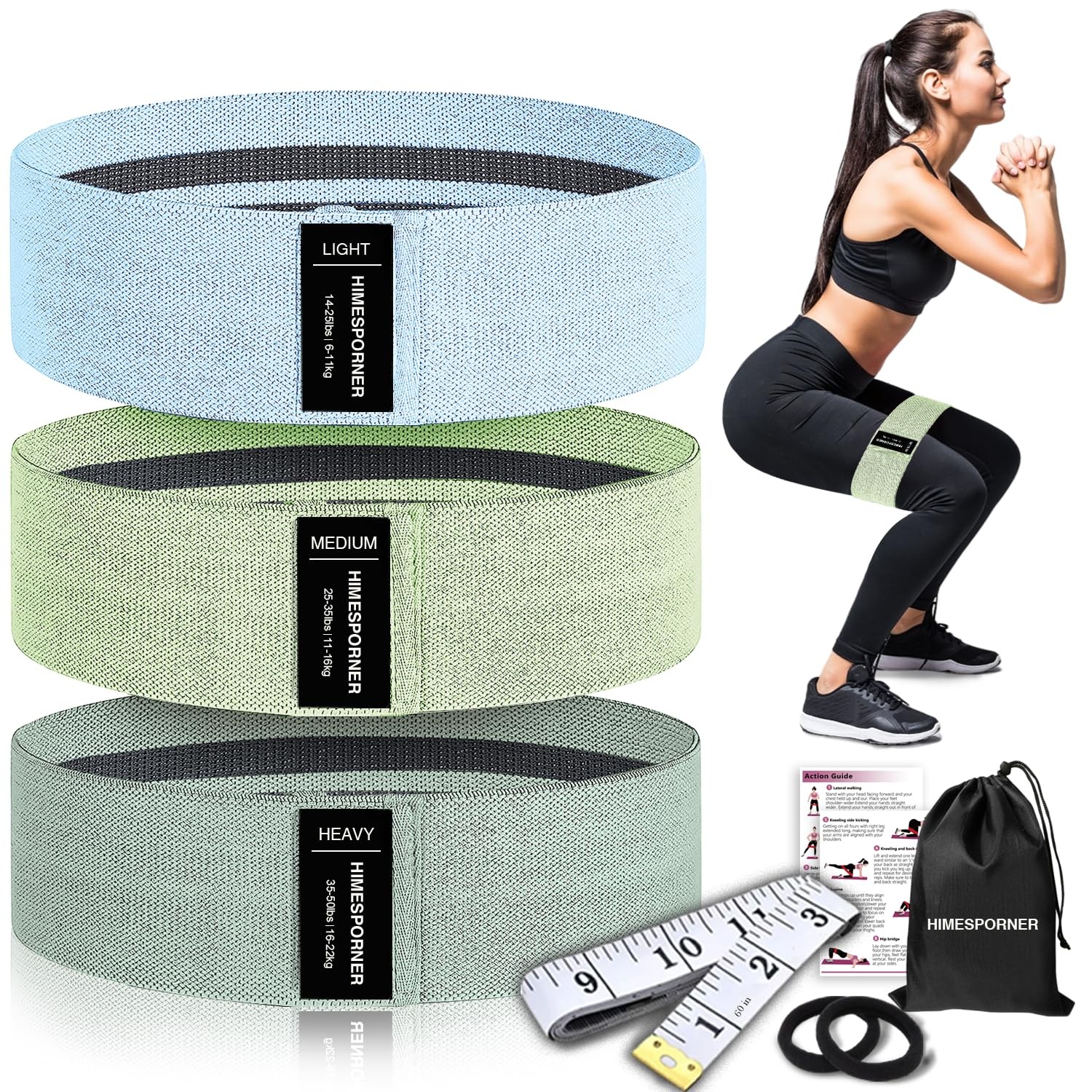 Wide Fabric Resistance Bands for Working Out 3 Level