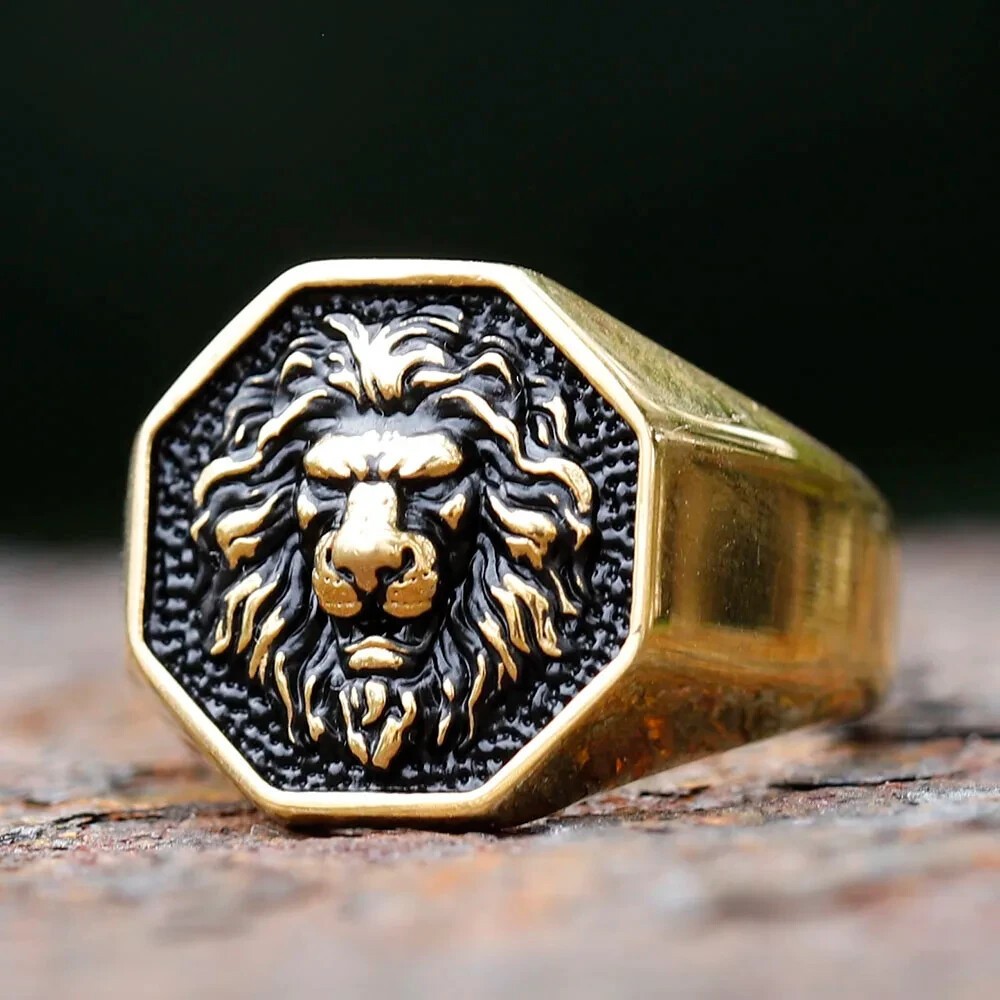 Mens Gold Plated Stainless Steel Lion Head of Judah Ring Jewelry Men Size 7 8-15