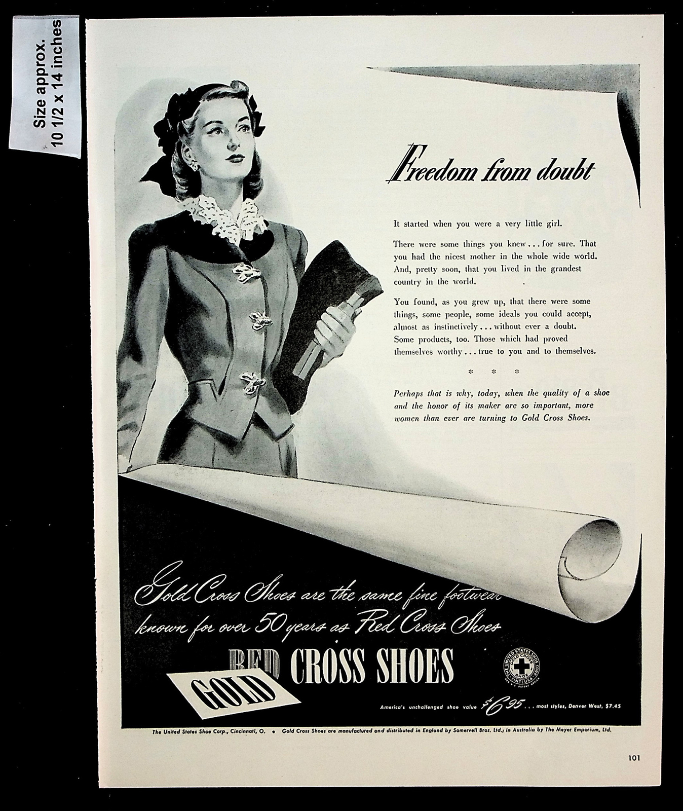 1944 Gold Red Cross Shoes Fashion Woman Footwear War Vintage Print Ad 38453