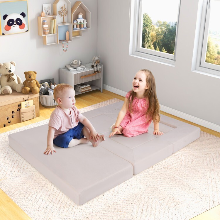 9Pcs Climb and Crawl Foam Children Play Toddler Convertible Sofa Couch Set Beige